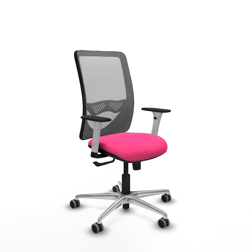Zulema sincro malla gris similpiel rosa brazos blancos base aluminio  ruedas 65mm engomadas