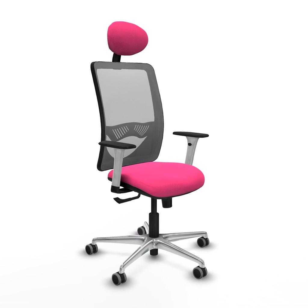 [390S2M3S24B1B086G1] Zulema sincro malla gris similpiel rosa brazos blancos base aluminio cabecero fijo ruedas 65mm engomadas