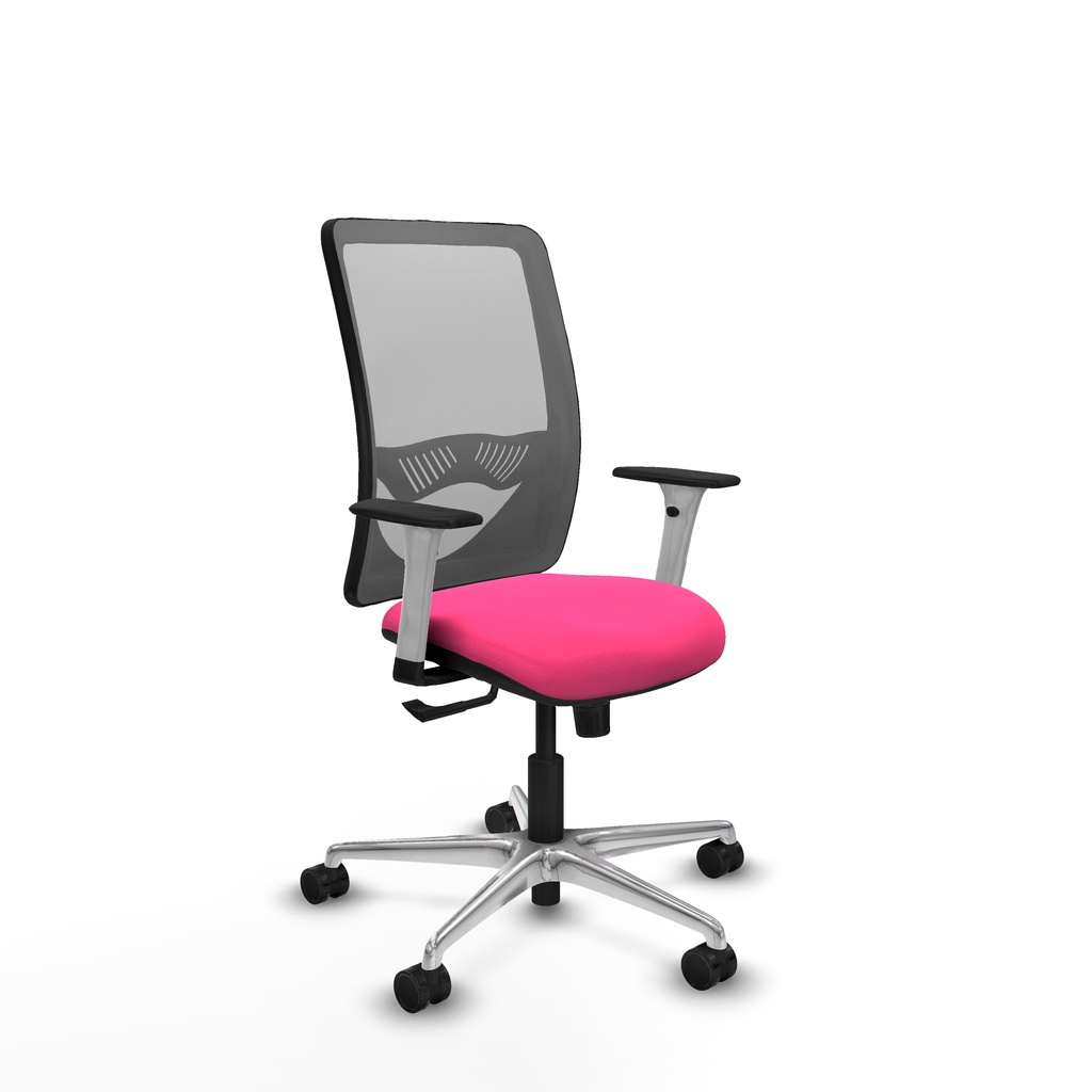 Zulema sincro malla gris similpiel rosa brazos blancos base aluminio  ruedas 65mm nailon
