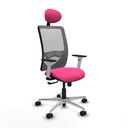 Zulema sincro malla gris similpiel rosa brazos blancos base aluminio cabecero fijo ruedas 65mm nailon
