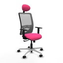 Zulema sincro malla gris similpiel rosa brazos 1D base aluminio cabecero fijo ruedas 65mm nailon