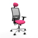 Zulema sincro malla gris similpiel rosa brazos 2D base blanca cabecero fijo ruedas 65mm nailon