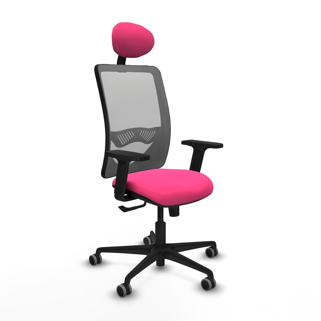 Zulema sincro malla gris similpiel rosa brazos 2D base nailon cabecero fijo ruedas 65mm engomadas