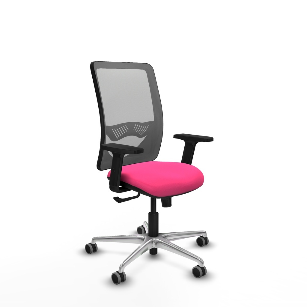 Zulema sincro malla gris similpiel rosa brazos 2D base aluminio  ruedas 65mm engomadas