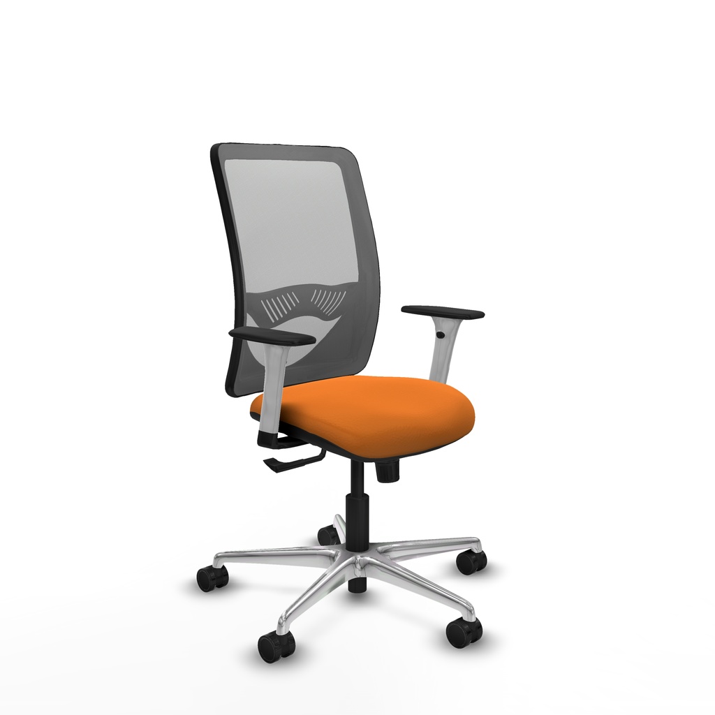 Zulema sincro malla gris similpiel naranja brazos blancos base aluminio  ruedas 65mm nailon