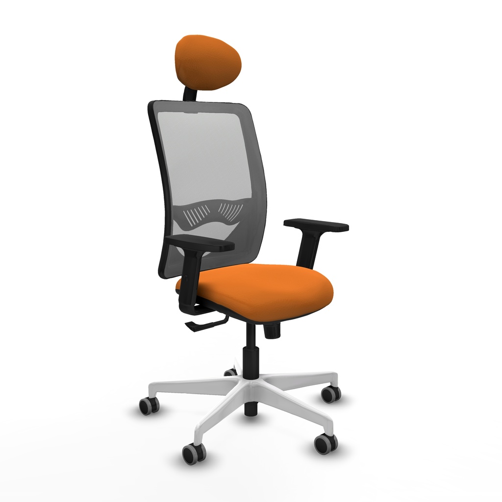 Zulema sincro malla gris similpiel naranja brazos 2D base blanca cabecero fijo ruedas 65mm engomadas