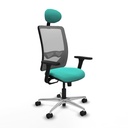 Zulema sincro malla gris similpiel turquesa brazos 3D base aluminio cabecero fijo ruedas 65mm nailon