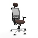 Zulema sincro malla gris similpiel marrón oscuro brazos 2D base blanca cabecero fijo ruedas 65mm engomadas