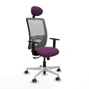 Zulema sincro malla gris similpiel morado brazos 1D base blanca cabecero fijo ruedas 65mm engomadas