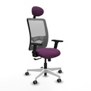 Zulema sincro malla gris similpiel morado brazos 2D base blanca cabecero fijo ruedas 65mm engomadas