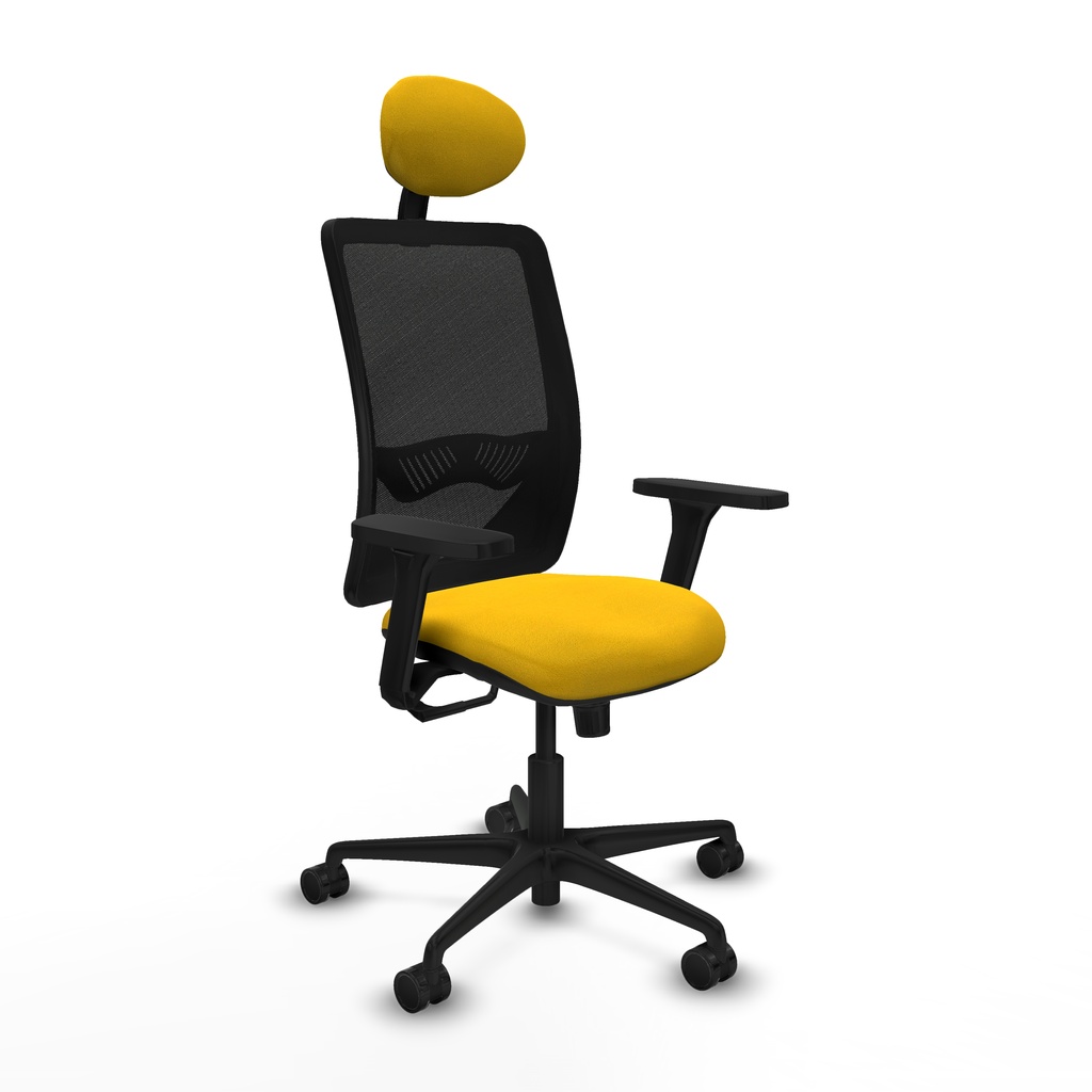 Zulema sincro malla negra bali amarillo brazos 3D base nailon cabecero fijo ruedas 65mm nailon