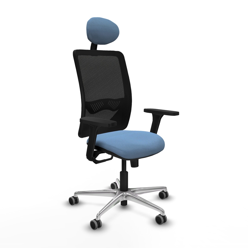 Zulema sincro malla negra bali azul cielo brazos 3D base aluminio cabecero fijo ruedas 65mm engomadas