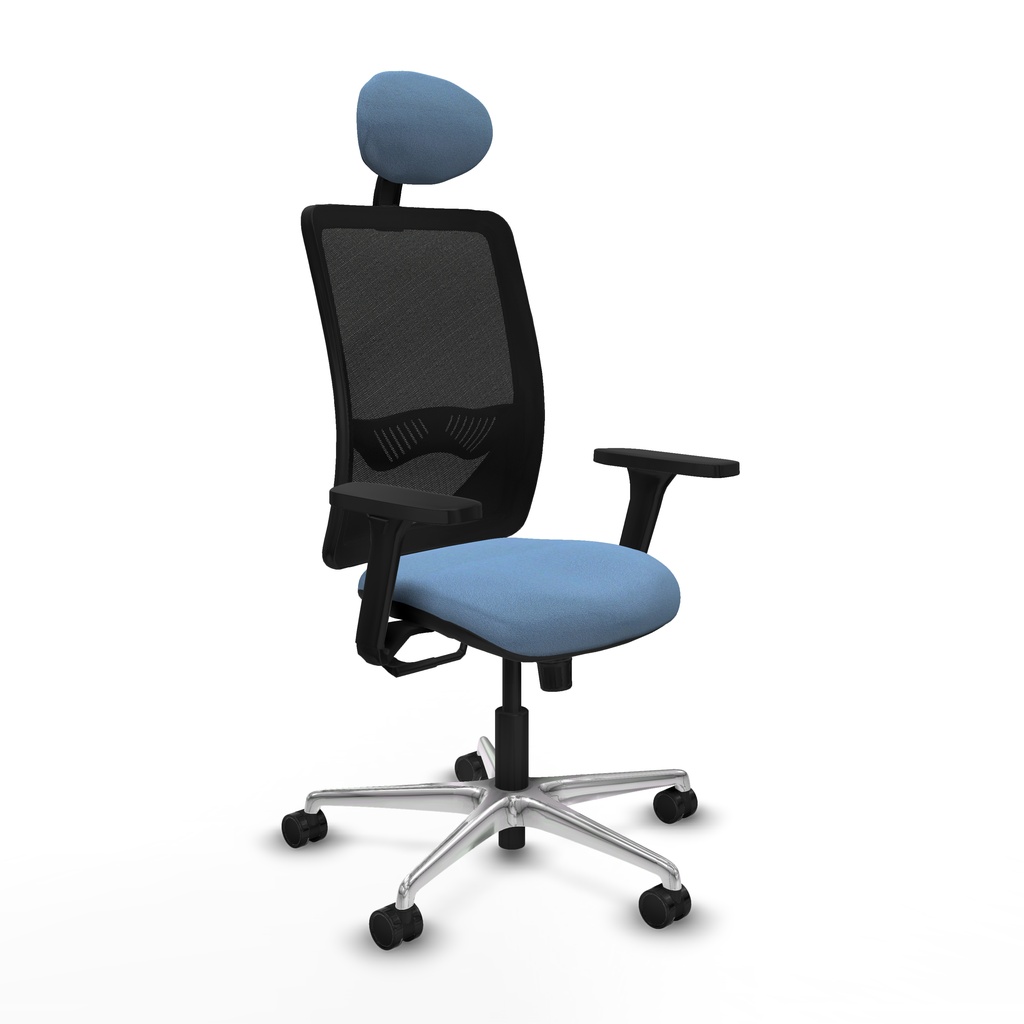 Zulema sincro malla negra bali azul cielo brazos 3D base aluminio cabecero fijo ruedas 65mm nailon