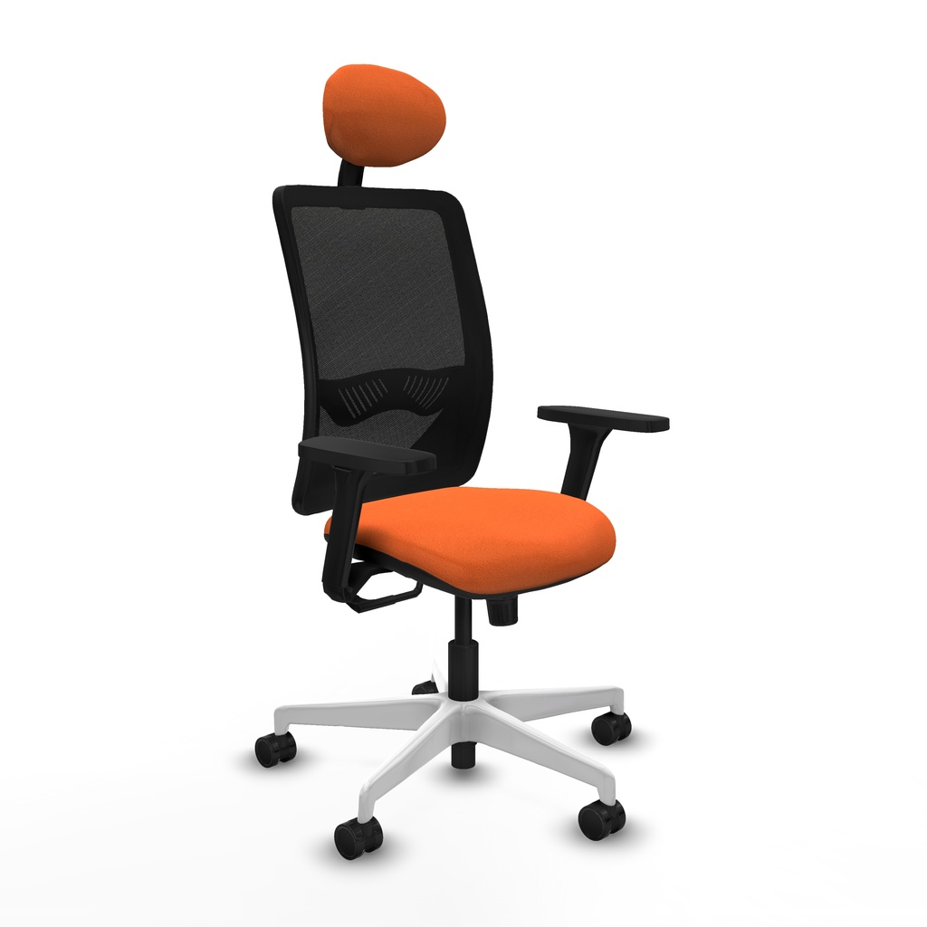 Zulema sincro malla negra bali naranja brazos 3D base blanca cabecero fijo ruedas 65mm nailon