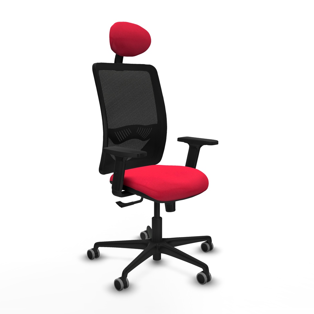 Zulema sincro malla negra bali rojo brazos 2D base nailon cabecero fijo ruedas 65mm engomadas
