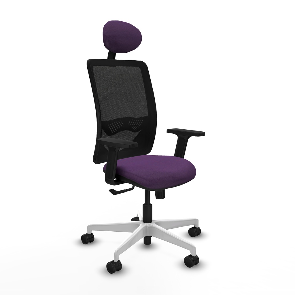 Zulema sincro malla negra bali morado brazos 2D base blanca cabecero fijo ruedas 65mm nailon
