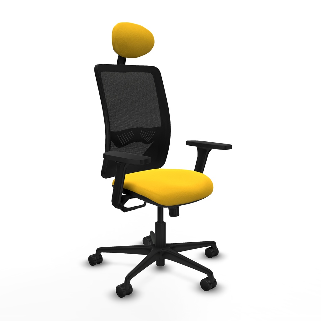 Zulema sincro malla negra similpiel amarillo brazos 3D base nailon cabecero fijo ruedas 65mm nailon