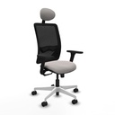 Zulema sincro malla negra similpiel blanco brazos 3D base blanca cabecero fijo ruedas 65mm nailon