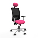 Zulema sincro malla negra similpiel rosa brazos blancos base blanca cabecero fijo ruedas 65mm nailon