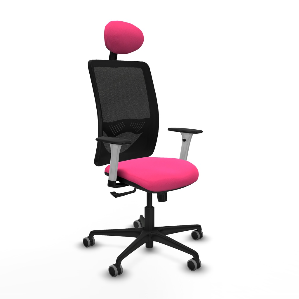 Zulema sincro malla negra similpiel rosa brazos blancos base nailon cabecero fijo ruedas 65mm engomadas
