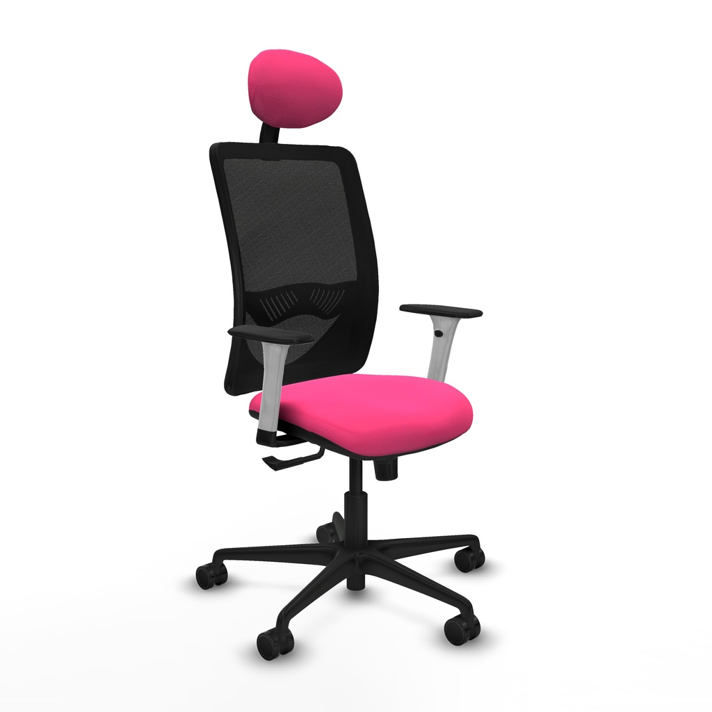 Zulema sincro malla negra similpiel rosa brazos blancos base nailon cabecero fijo ruedas 65mm nailon