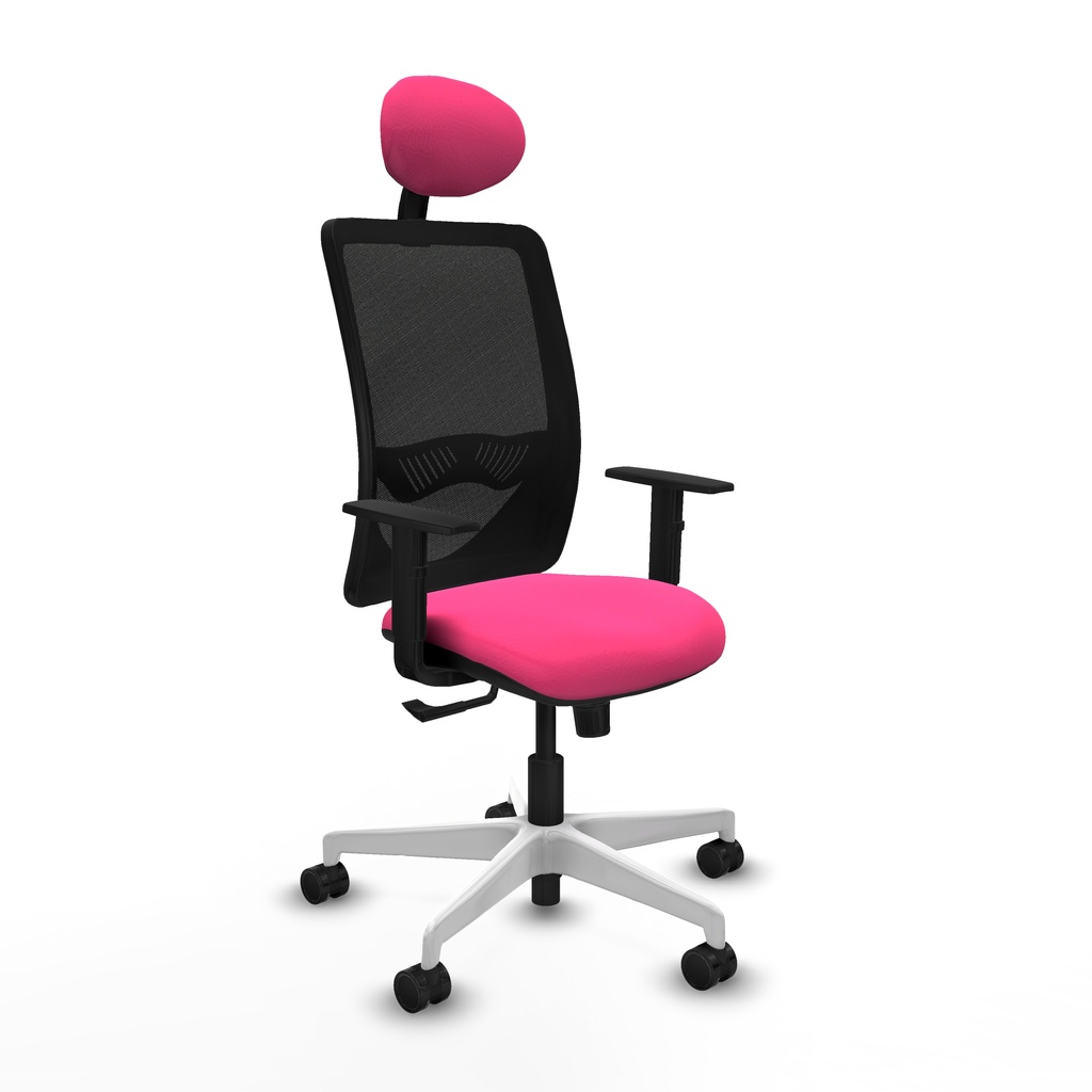 Zulema sincro malla negra similpiel rosa brazos 1D base blanca cabecero fijo ruedas 65mm nailon