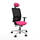 Zulema sincro malla negra similpiel rosa brazos 1D base blanca cabecero fijo ruedas 65mm nailon