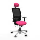 Zulema sincro malla negra similpiel rosa brazos 1D base aluminio cabecero fijo ruedas 65mm engomadas