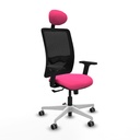 Zulema sincro malla negra similpiel rosa brazos 2D base blanca cabecero fijo ruedas 65mm engomadas