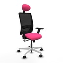 Zulema sincro malla negra similpiel rosa brazos 2D base blanca cabecero fijo ruedas 65mm nailon