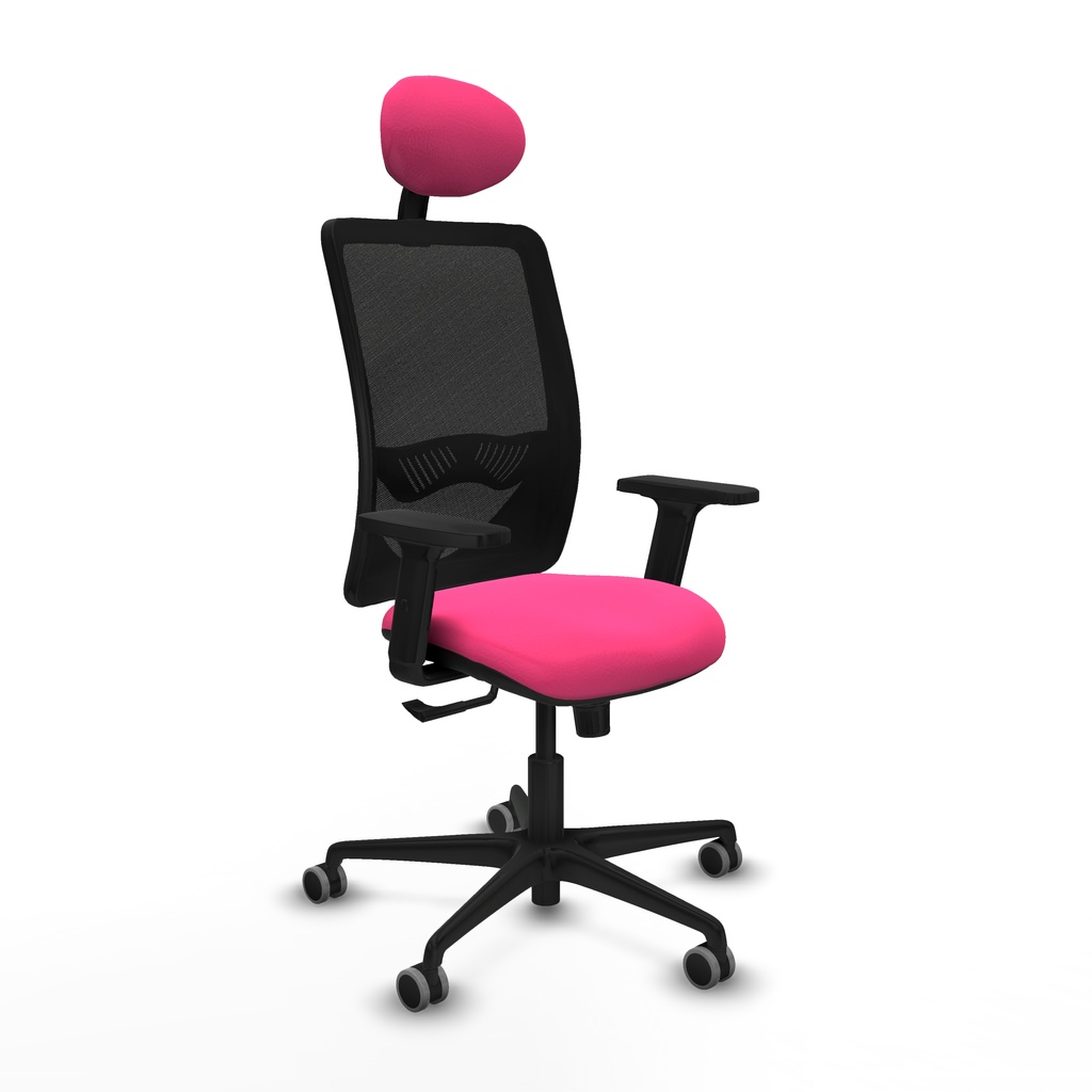 Zulema sincro malla negra similpiel rosa brazos 2D base nailon cabecero fijo ruedas 65mm engomadas