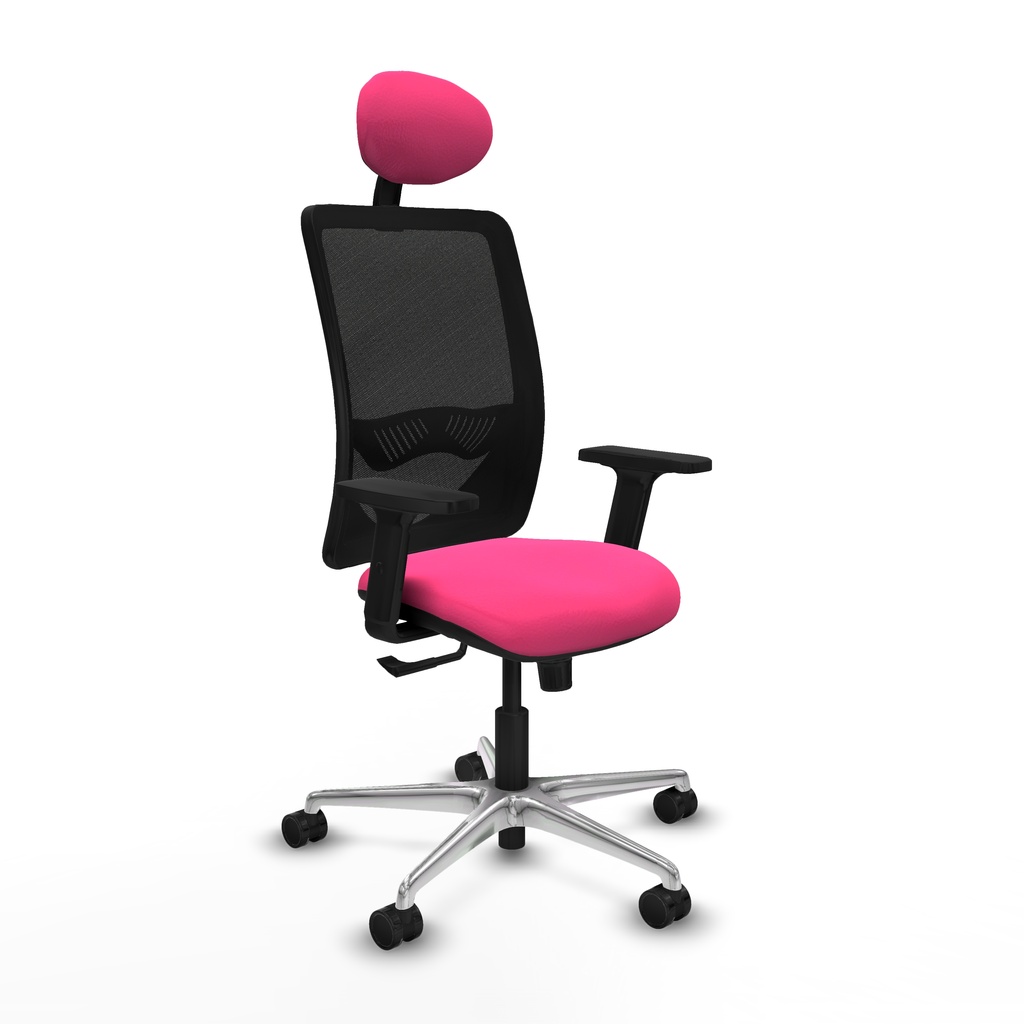Zulema sincro malla negra similpiel rosa brazos 2D base aluminio cabecero fijo ruedas 65mm nailon