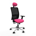 Zulema sincro malla negra similpiel rosa brazos 2D base aluminio cabecero fijo ruedas 65mm nailon