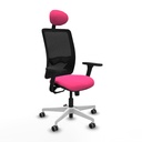 Zulema sincro malla negra similpiel rosa brazos 3D base blanca cabecero fijo ruedas 65mm engomadas