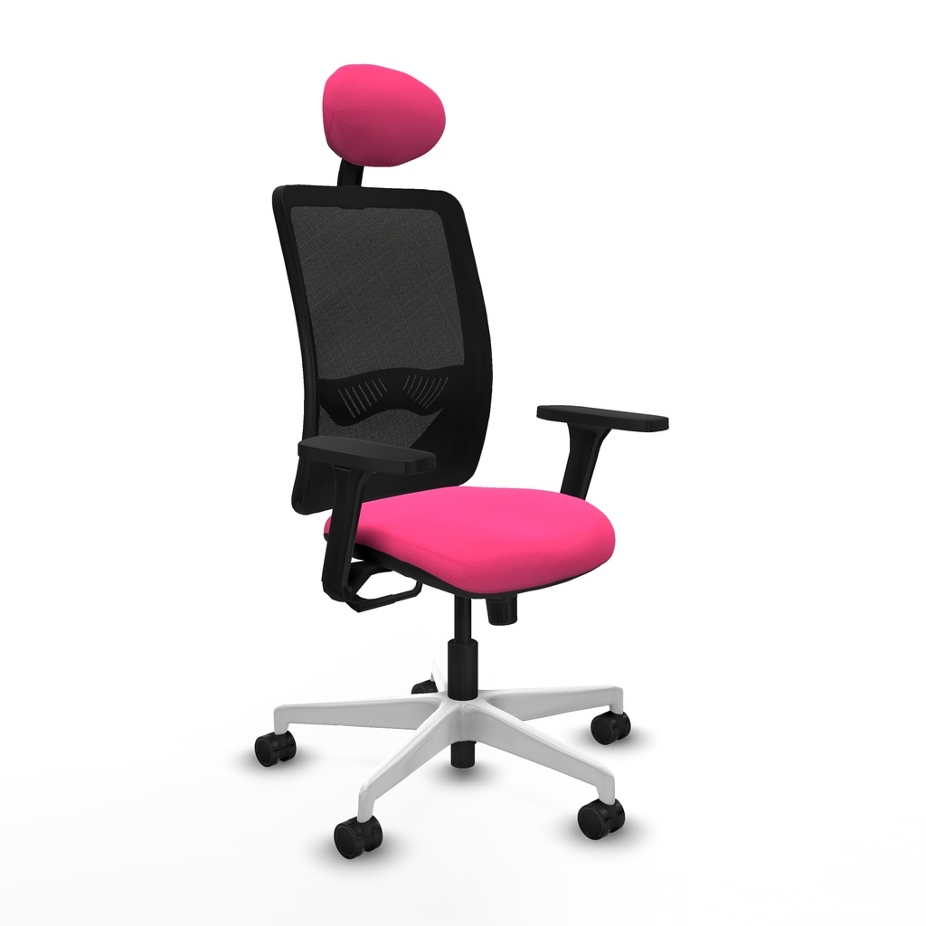Zulema sincro malla negra similpiel rosa brazos 3D base blanca cabecero fijo ruedas 65mm nailon