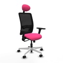 Zulema sincro malla negra similpiel rosa brazos 3D base blanca cabecero fijo ruedas 65mm nailon