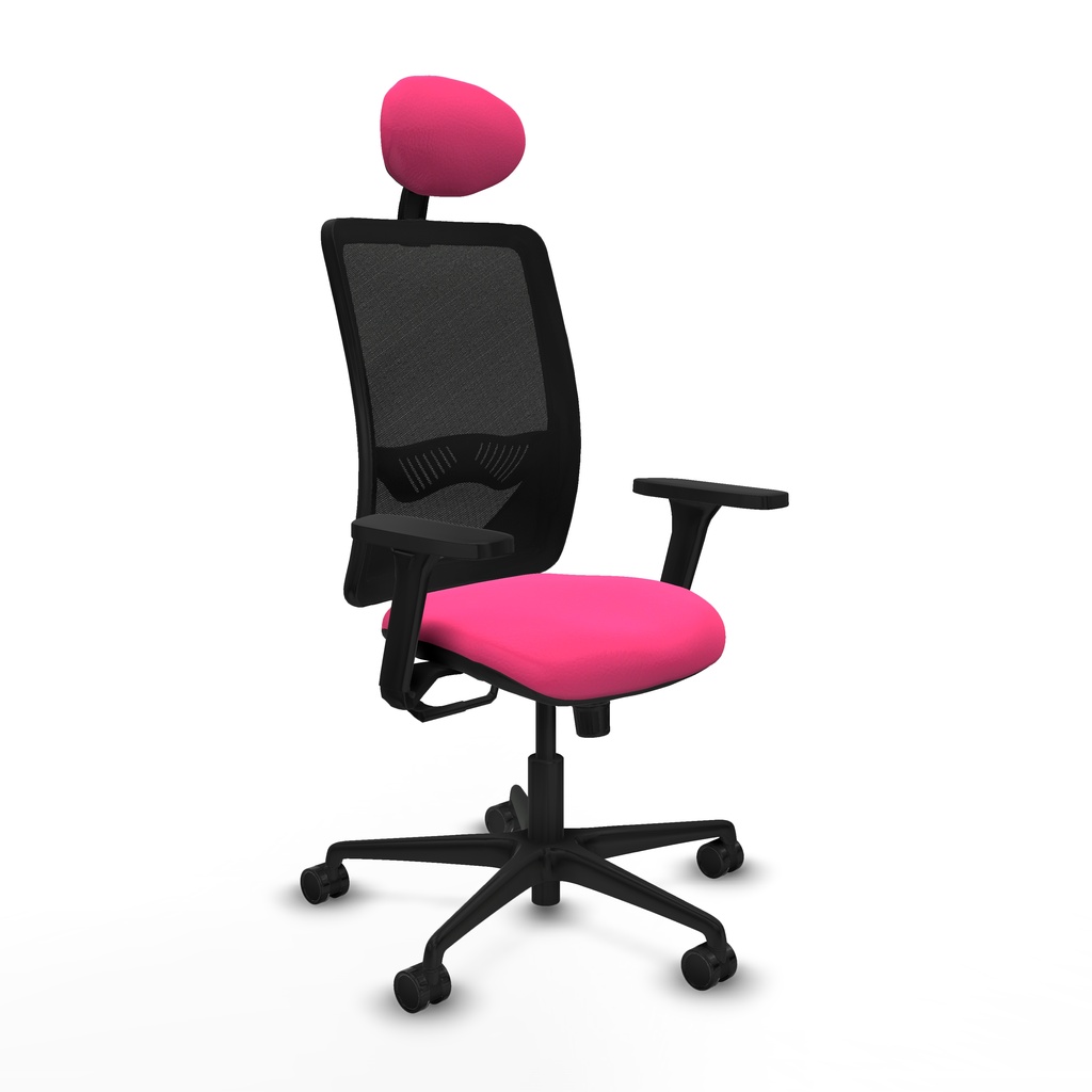 Zulema sincro malla negra similpiel rosa brazos 3D base nailon cabecero fijo ruedas 65mm nailon