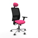 Zulema sincro malla negra similpiel rosa brazos 3D base aluminio cabecero fijo ruedas 65mm engomadas