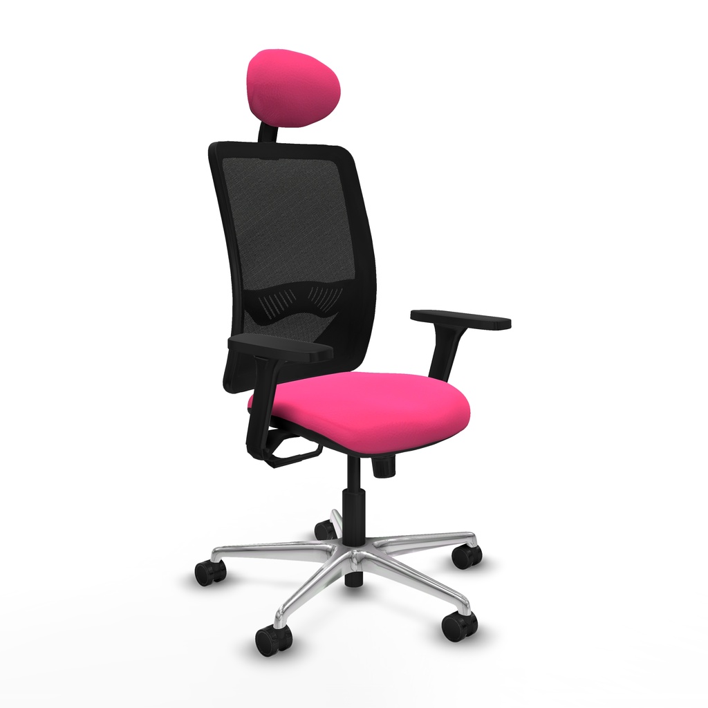 Zulema sincro malla negra similpiel rosa brazos 3D base aluminio cabecero fijo ruedas 65mm nailon
