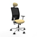 Zulema sincro malla negra similpiel crema brazos blancos base blanca cabecero fijo ruedas 65mm nailon