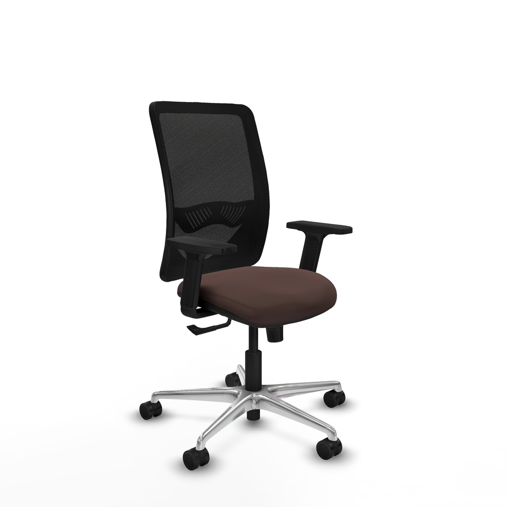 Zulema sincro malla negra similpiel marrón oscuro brazos 2D base aluminio  ruedas 65mm nailon