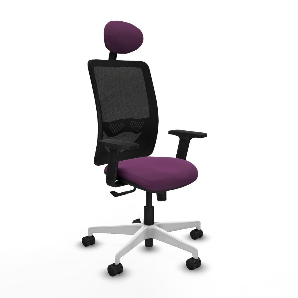 Zulema sincro malla negra similpiel morado brazos 2D base blanca cabecero fijo ruedas 65mm nailon