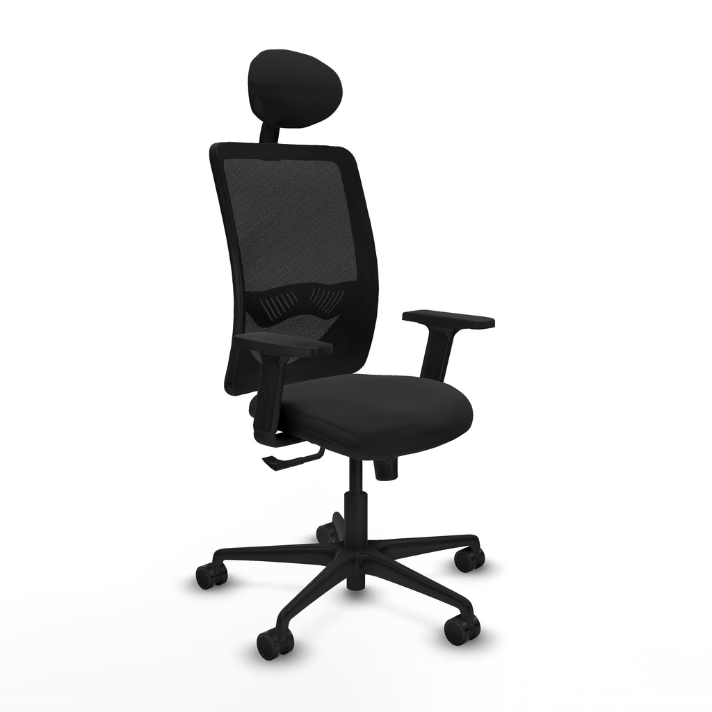 Zulema sincro malla negra similpiel negro brazos 2D base nailon cabecero fijo ruedas 65mm nailon
