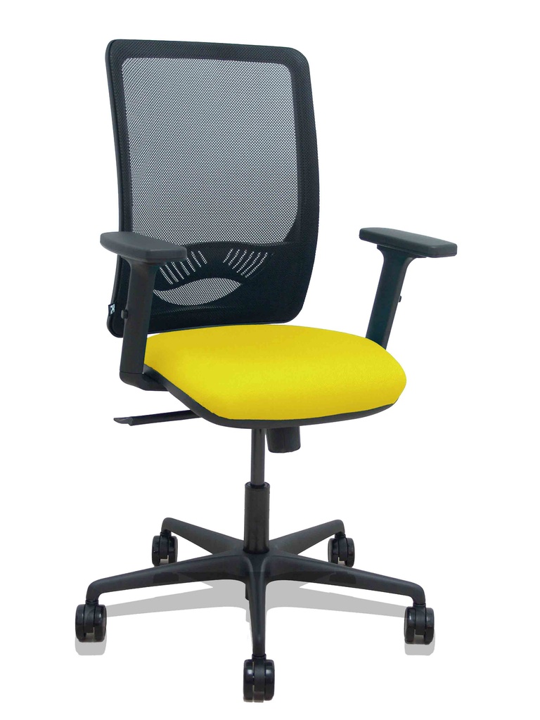 [390SM840B100B2DB68R65] Silla Zulema sincro malla negra asiento bali amarillo brazos 2D ruedas 65mm