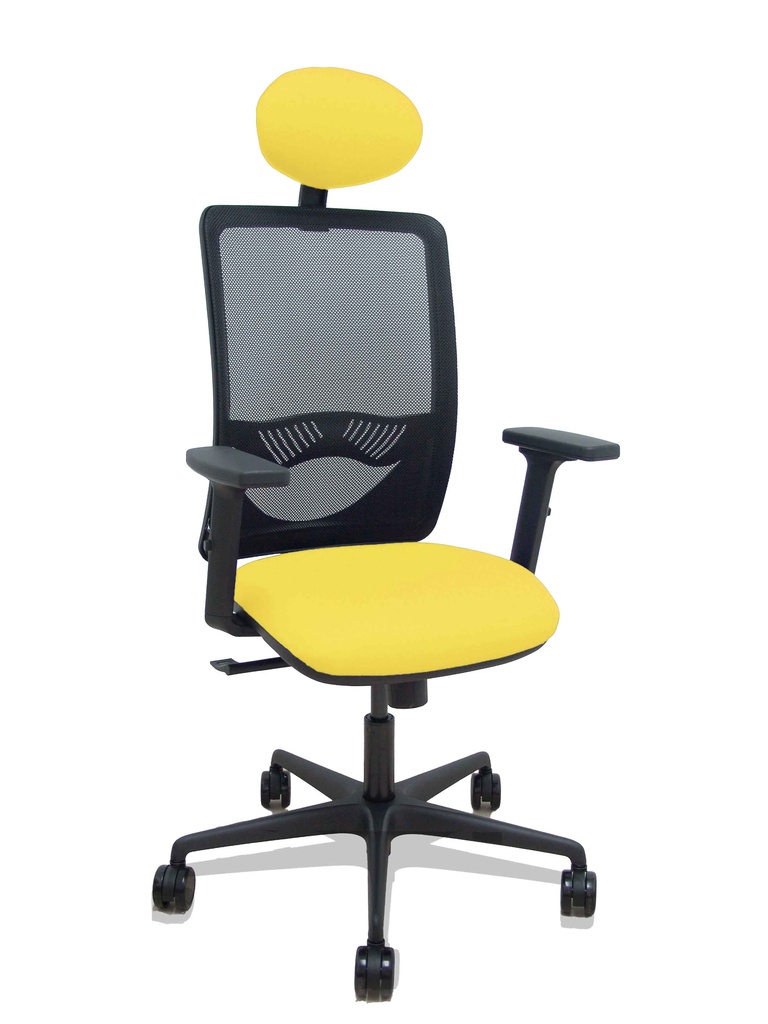 [390SM840B100B2DB68R65C] Silla Zulema sincro malla negra asiento bali amarillo brazos 2D ruedas 65mm cabecero