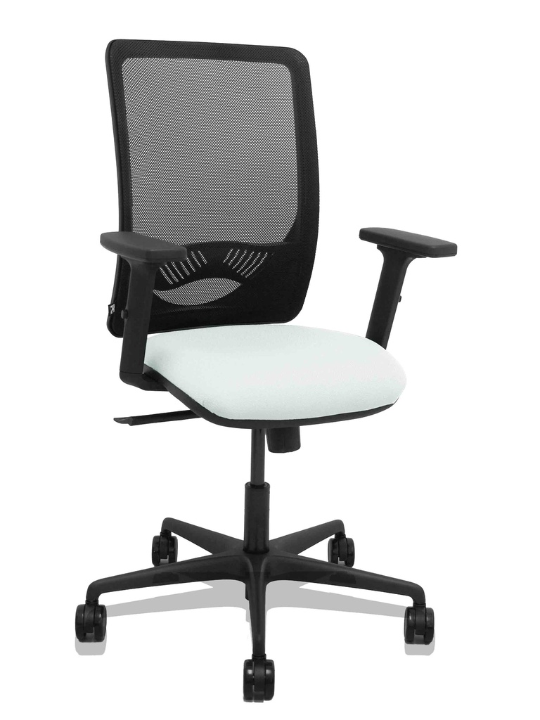 [390SM840B10B2DB68R65] Silla Zulema sincro malla negra asiento bali blanco brazos 2D ruedas 65mm
