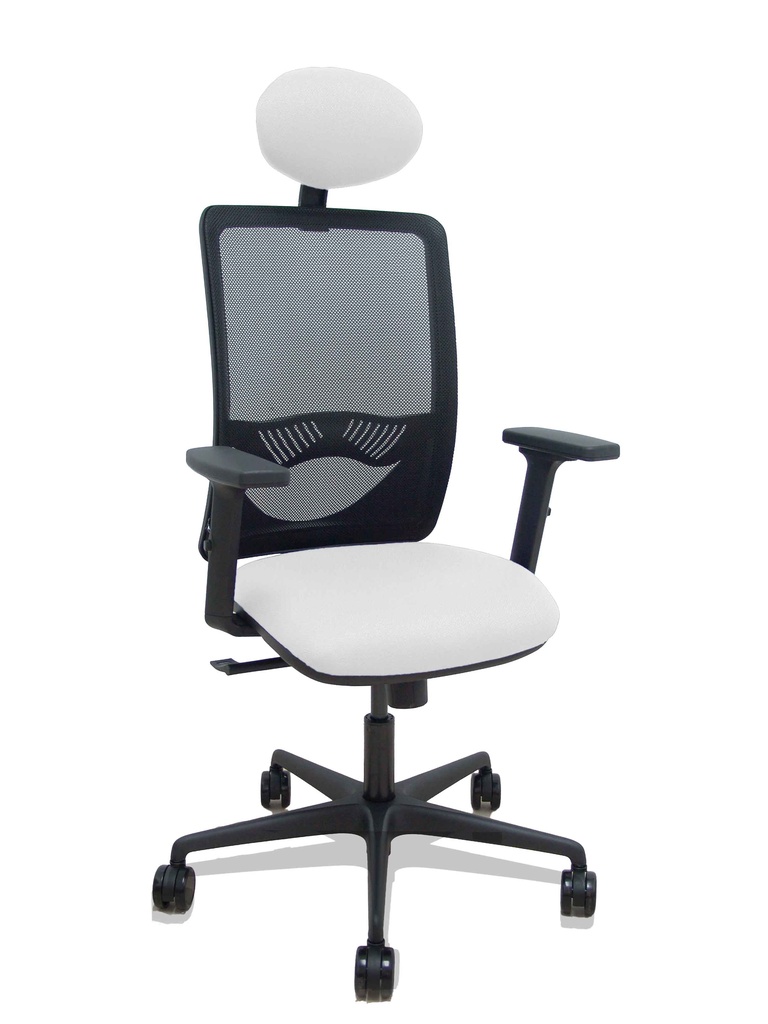 [390SM840B10B2DB68R65C] Silla Zulema sincro malla negra asiento bali blanco brazos 2D ruedas 65mm cabecero