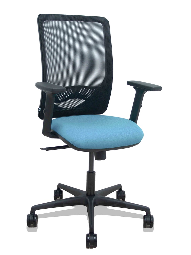 [390SM840B13B2DB68R65] Silla Zulema sincro malla negra asiento bali azul cielo brazos 2D ruedas 65mm