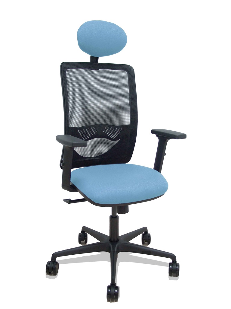 [390SM840B13B2DB68R65C] Silla Zulema sincro malla negra asiento bali azul cielo brazos 2D ruedas 65mm cabecero
