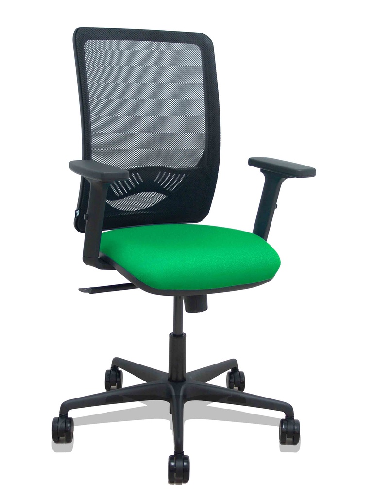 [390SM840B15B2DB68R65] Silla Zulema sincro malla negra asiento bali verde brazos 2D ruedas 65mm
